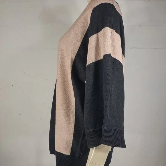 Magaschoni black tan beige blend crew neck pullover sweater ladies XL X-Large - Picture 5 of 7